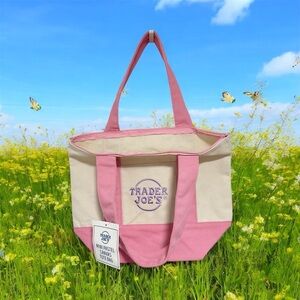 Pink and Cream Canvas Tote Bag